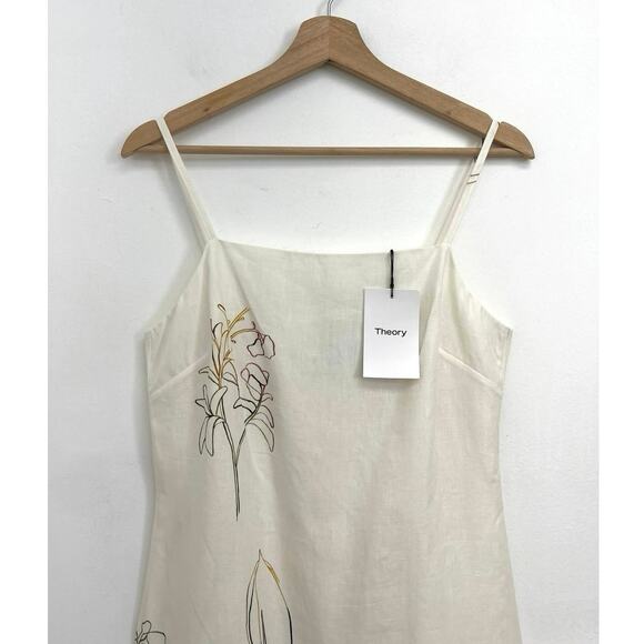 NWT Theory IWG Weekend Square Neck Nature Linen Print Resort Mini Dress - Size 4 - Picture 4 of 13